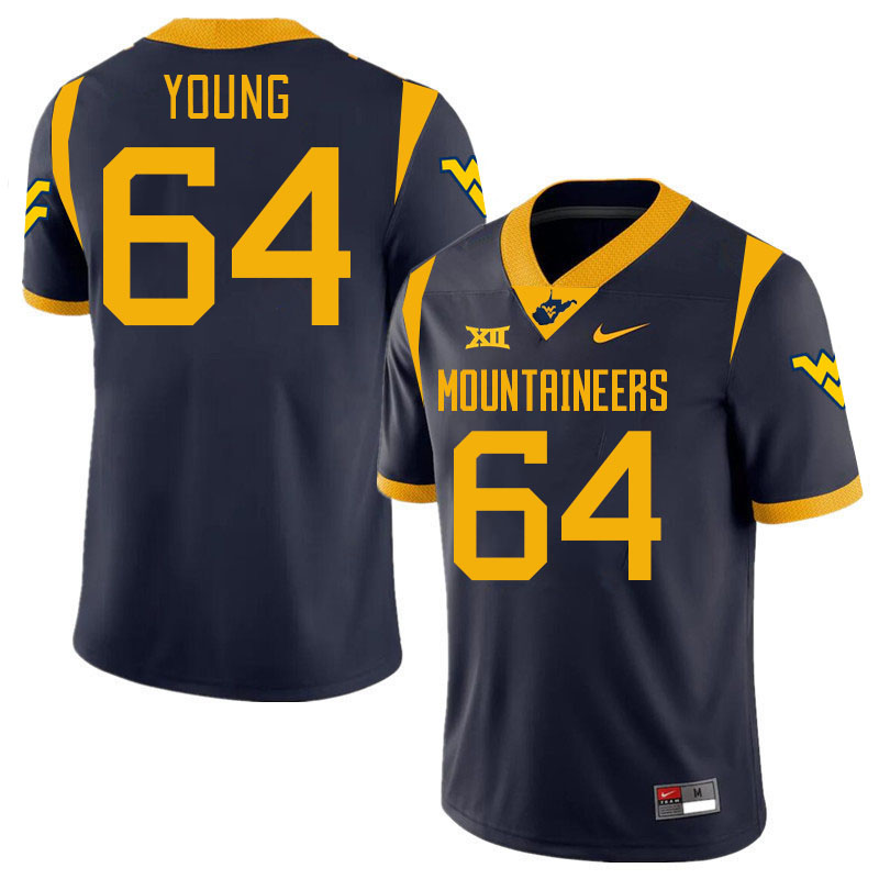 #64 Cooper Young West Virginia Mountaineers College 2024 New Uniforms Football Jerseys Stitched Sale-Navy